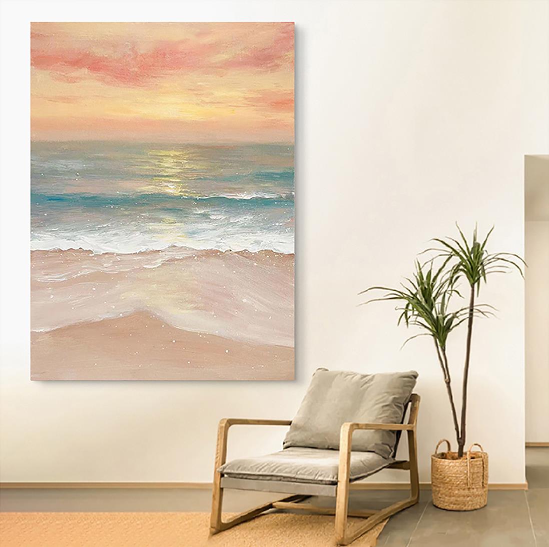Vague coucher de soleil 17 plage art décoration murale bord de mer Peintures à l'huile